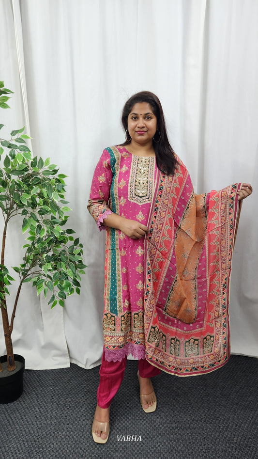 KPD40 Pink Muslin Kurti Pant Dupatta
