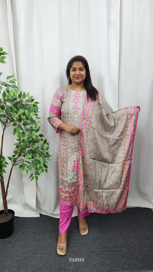 KPD41 Grey Muslin Kurti Pant Dupatta