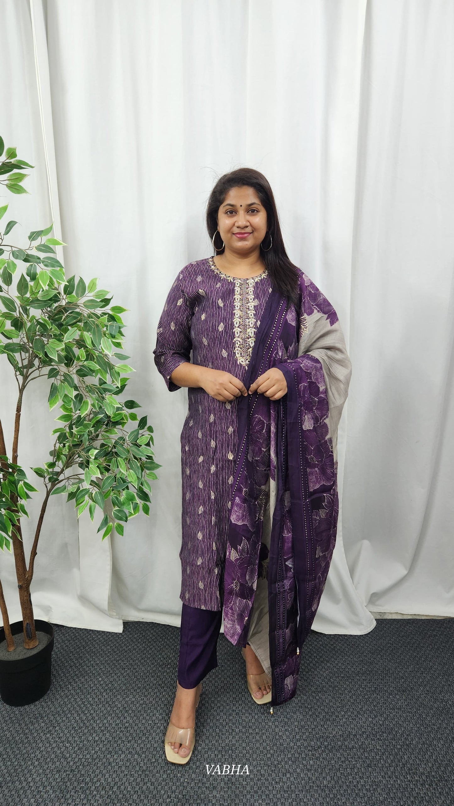 KPD47 Purple Muslin Kurti Pant Dupatta