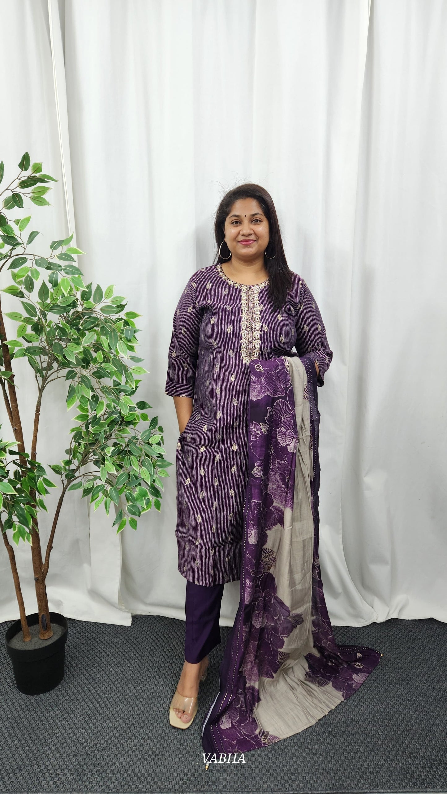 KPD47 Purple Muslin Kurti Pant Dupatta