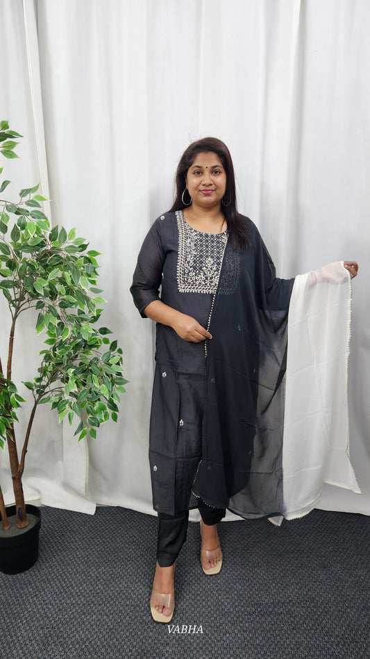 KPD49 Black Dola Silk Kurti Pant Dupatta