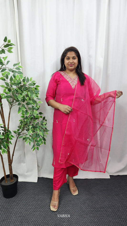 KPD50 Pink Vatican Silk Kurti Pant Dupatta