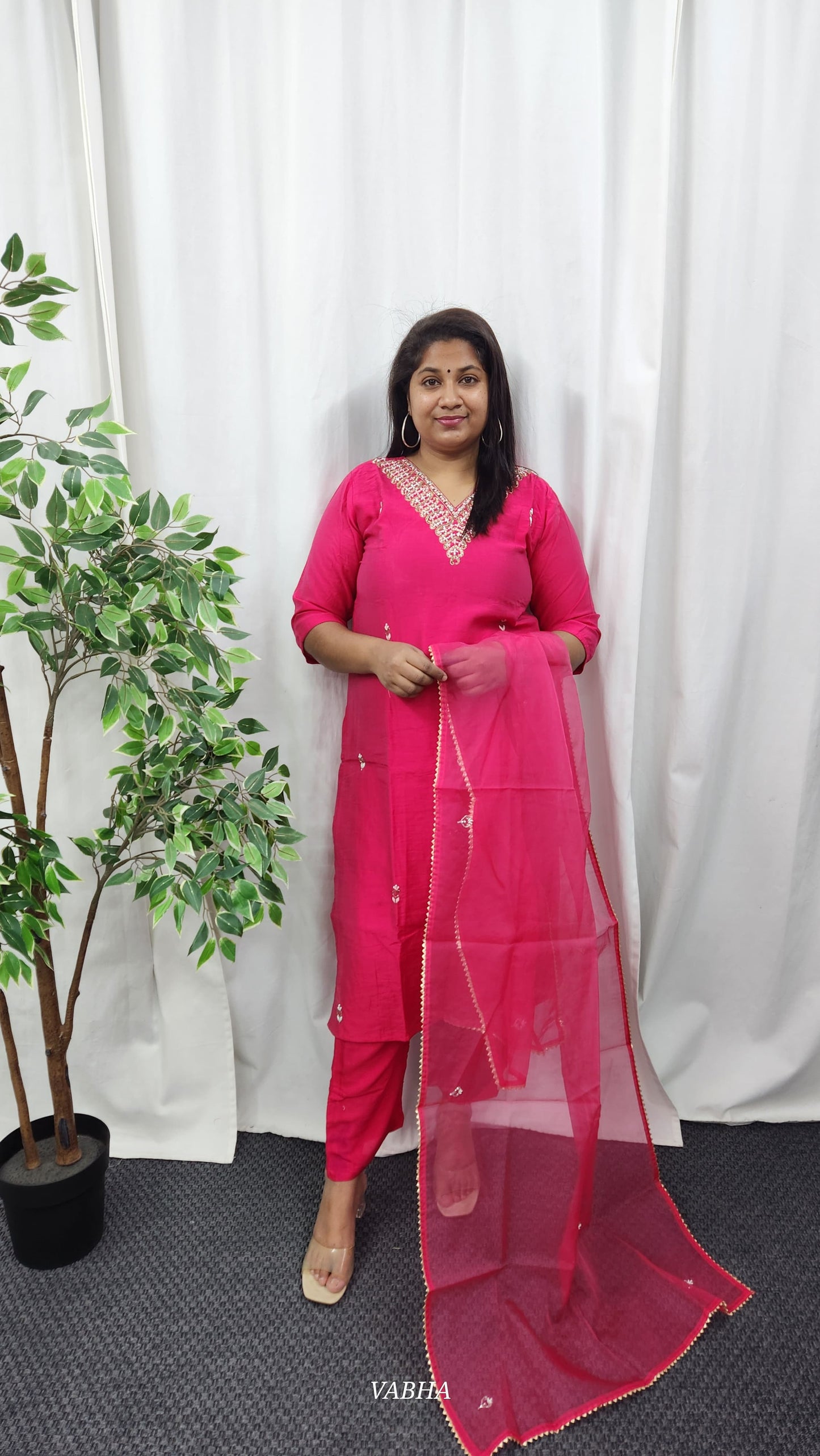 KPD50 Pink Vatican Silk Kurti Pant Dupatta