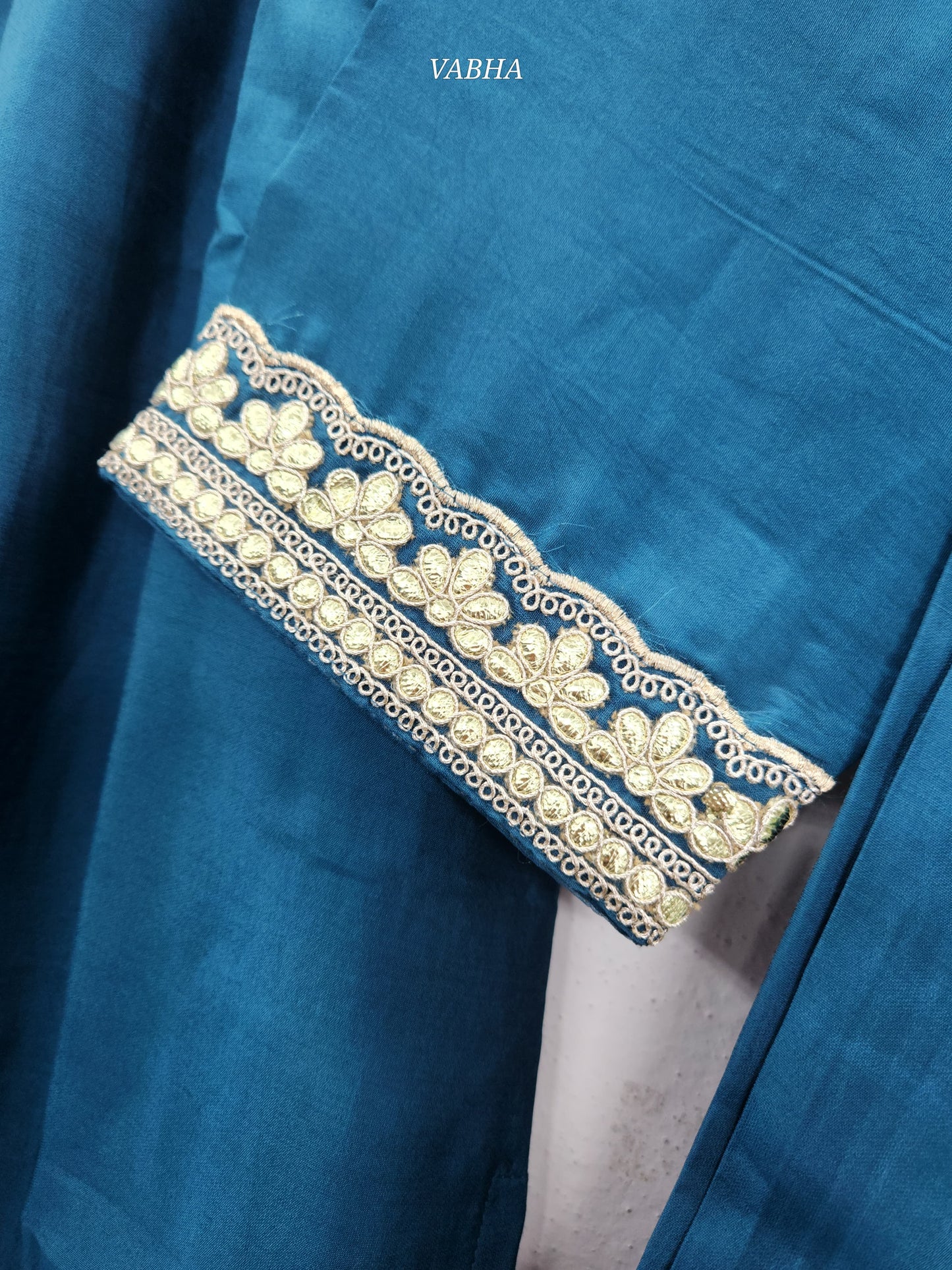 KPD93 Party Wear Blue Roman Silk Full V-neck With Heavy Gotta Patti Work Kurti Pant With Lehariya Dupatta