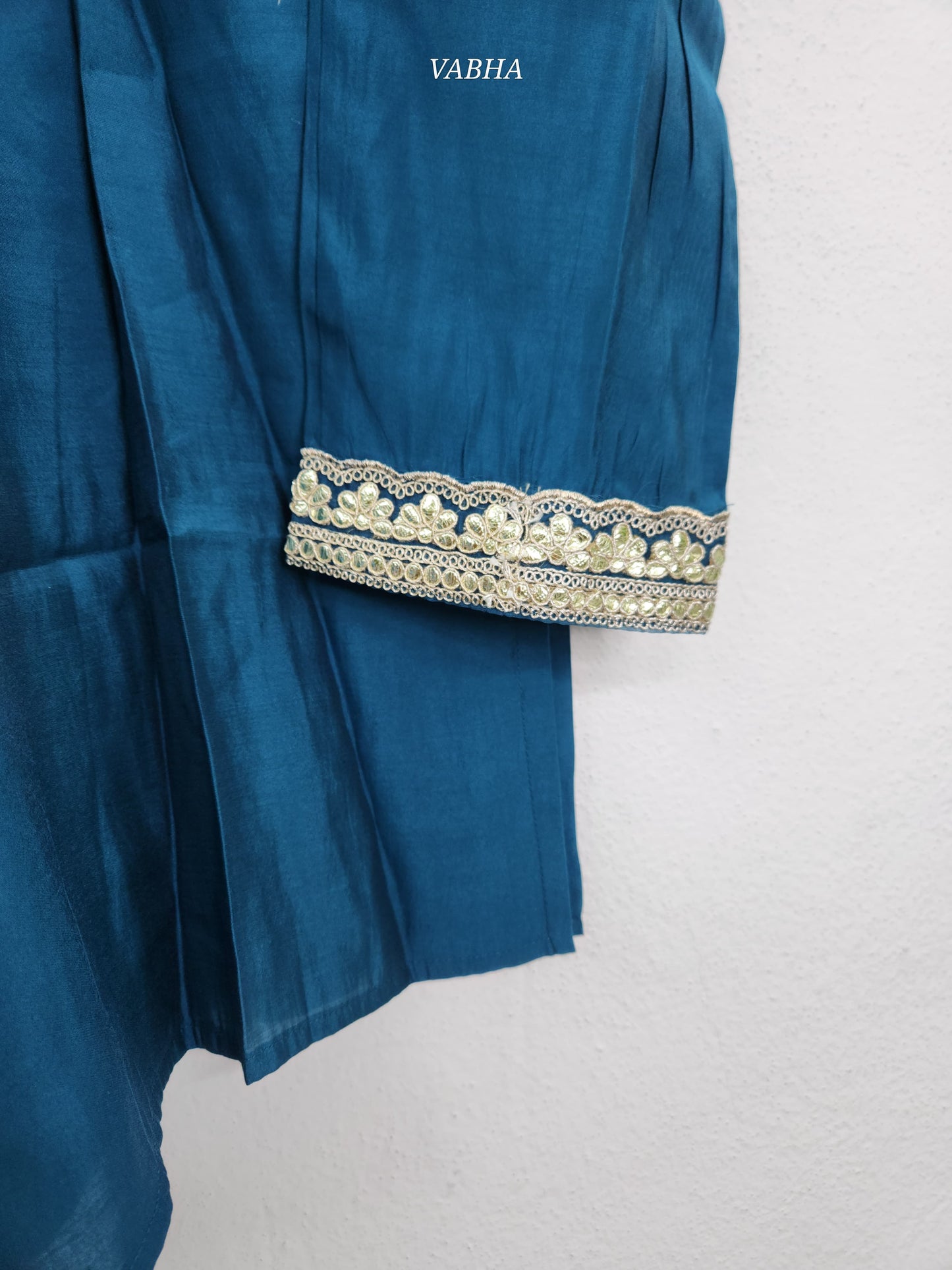 KPD93 Party Wear Blue Roman Silk Full V-neck With Heavy Gotta Patti Work Kurti Pant With Lehariya Dupatta