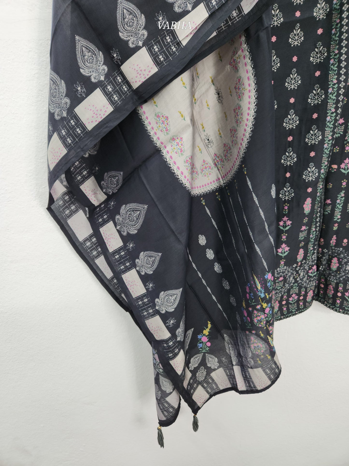 KPD94 Black Muslin Silk Round Neck Printed Style With Sequence Work on Yoke Part Simple Party Wear Kurti Pant Dupatta