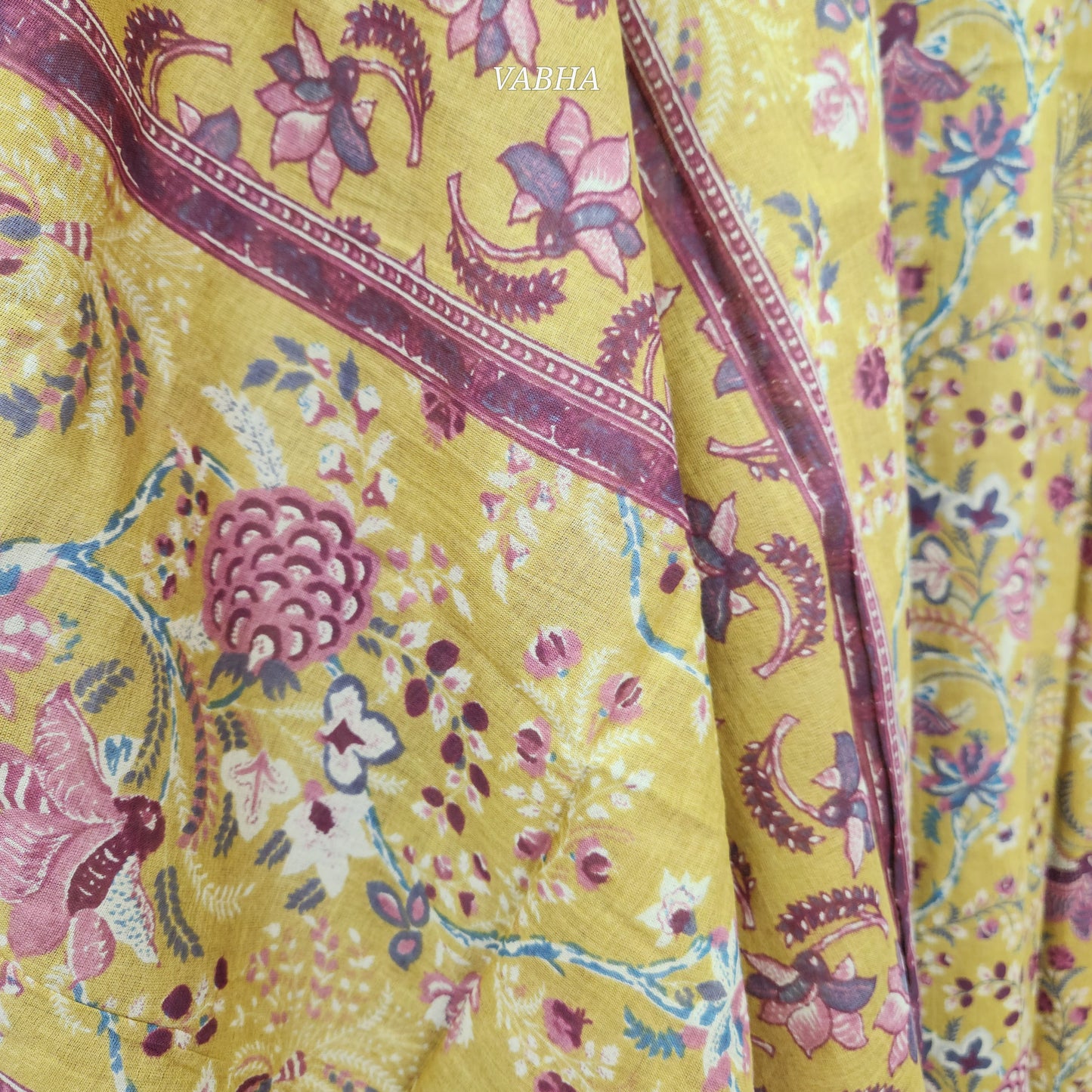 KPD56 Mustard Yellow Scalop V-neck Straight Cut Cotton Kurti Pant Dupatta