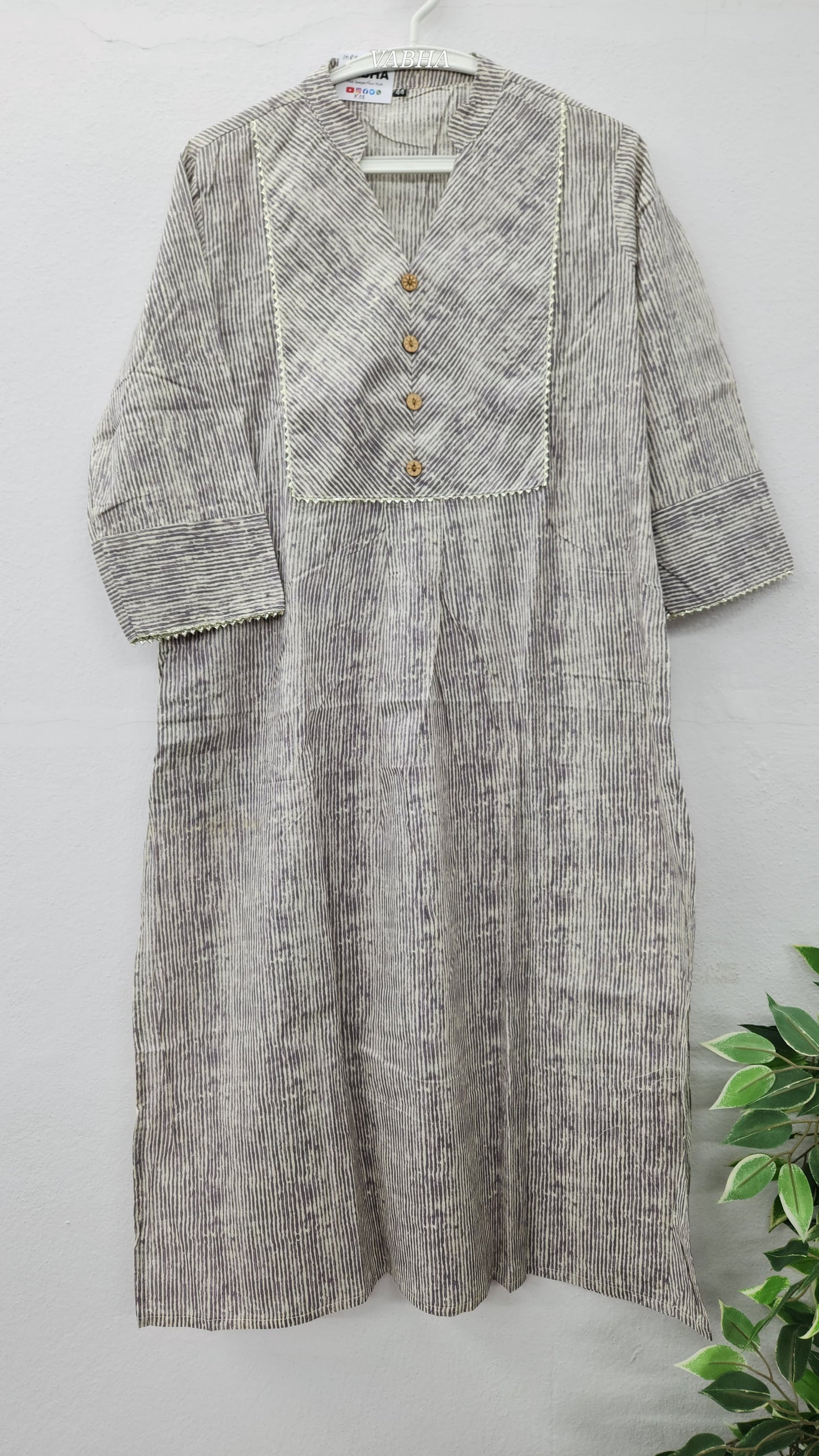 K08 Light Grey High Neck Straight Cut Cotton Kurti