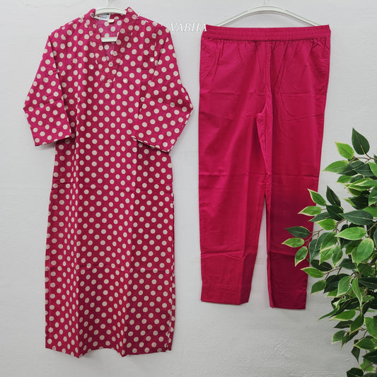 C13 Pink Polka V Collar Cotton Co-Ord Set