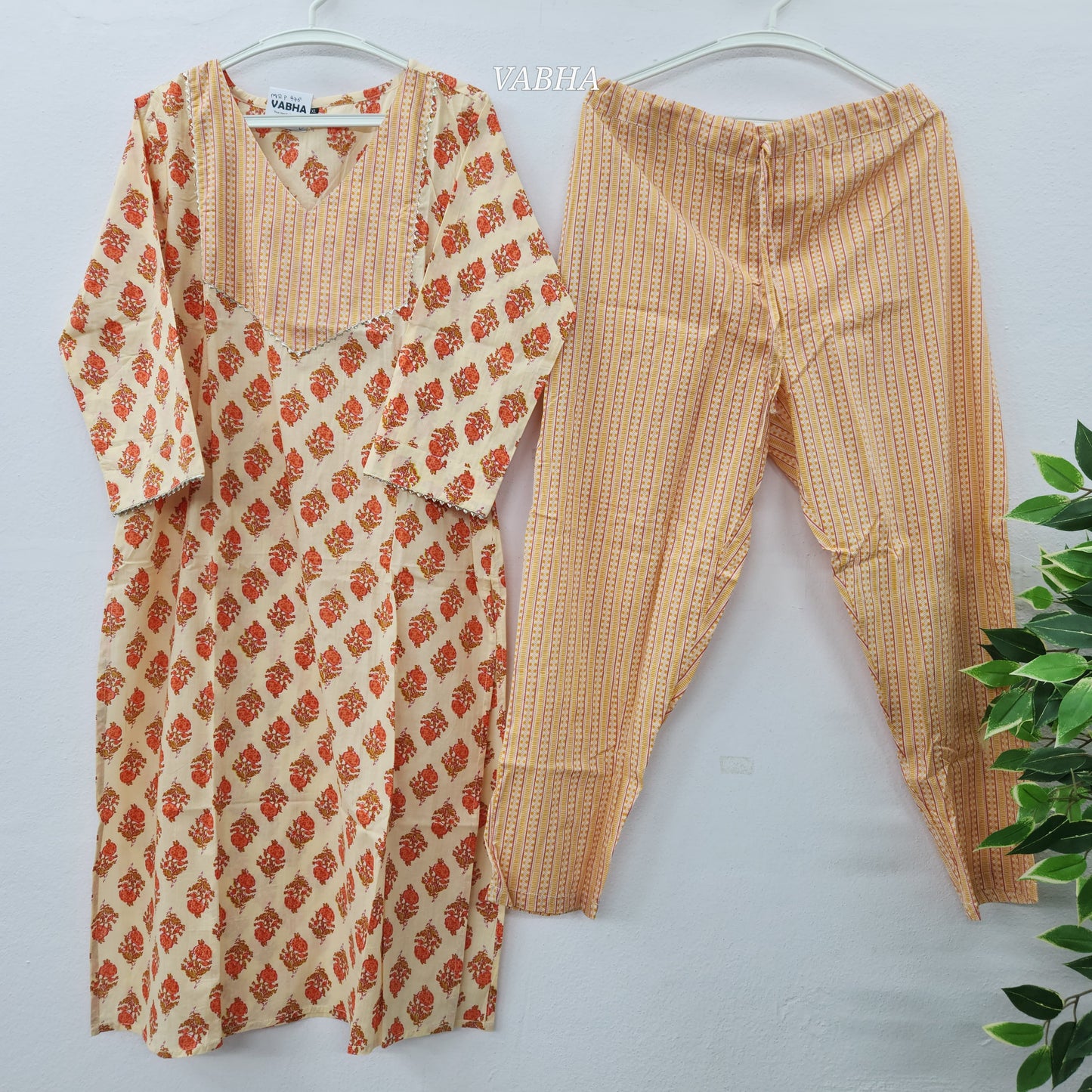 C33 Orange Floral Print Cotton Co-Ord Set