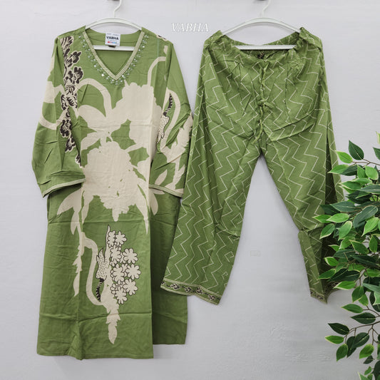 C36 Pista Green Rayon Printed Co-Ord Set