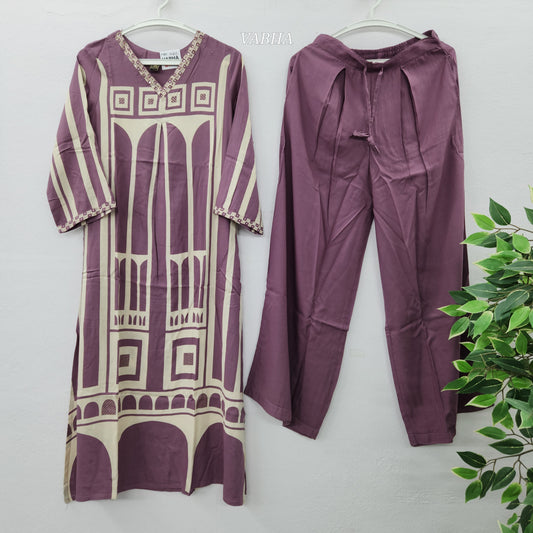 C38 Onion Pink Panel Print Rayon Co-Ord Set
