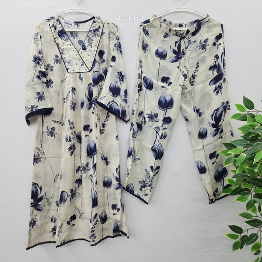 C39 Chinon Silk Purple Print Co-Ord Set