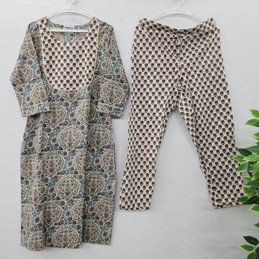 C40 Brown Floral Print Cotton Co-Ord Set