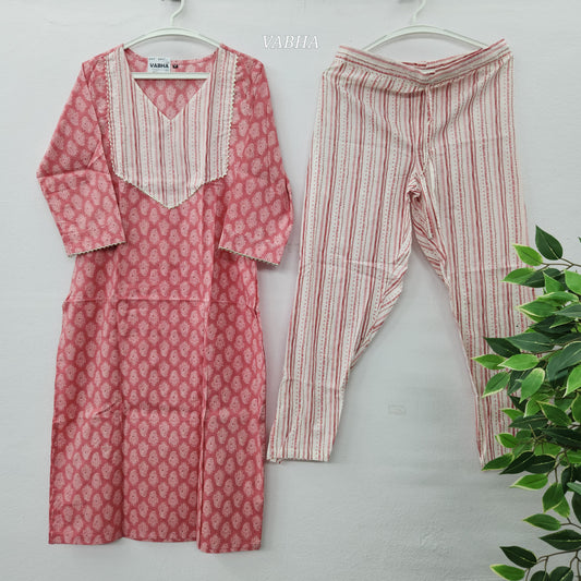 C42 Pink Mango Print Cotton Co-Ord Set