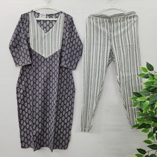 C43 Violet Mango Print Cotton Co-Ord Set