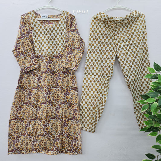 C44 Yellow Multi Colour Floral Print Cotton Co-Ord Set