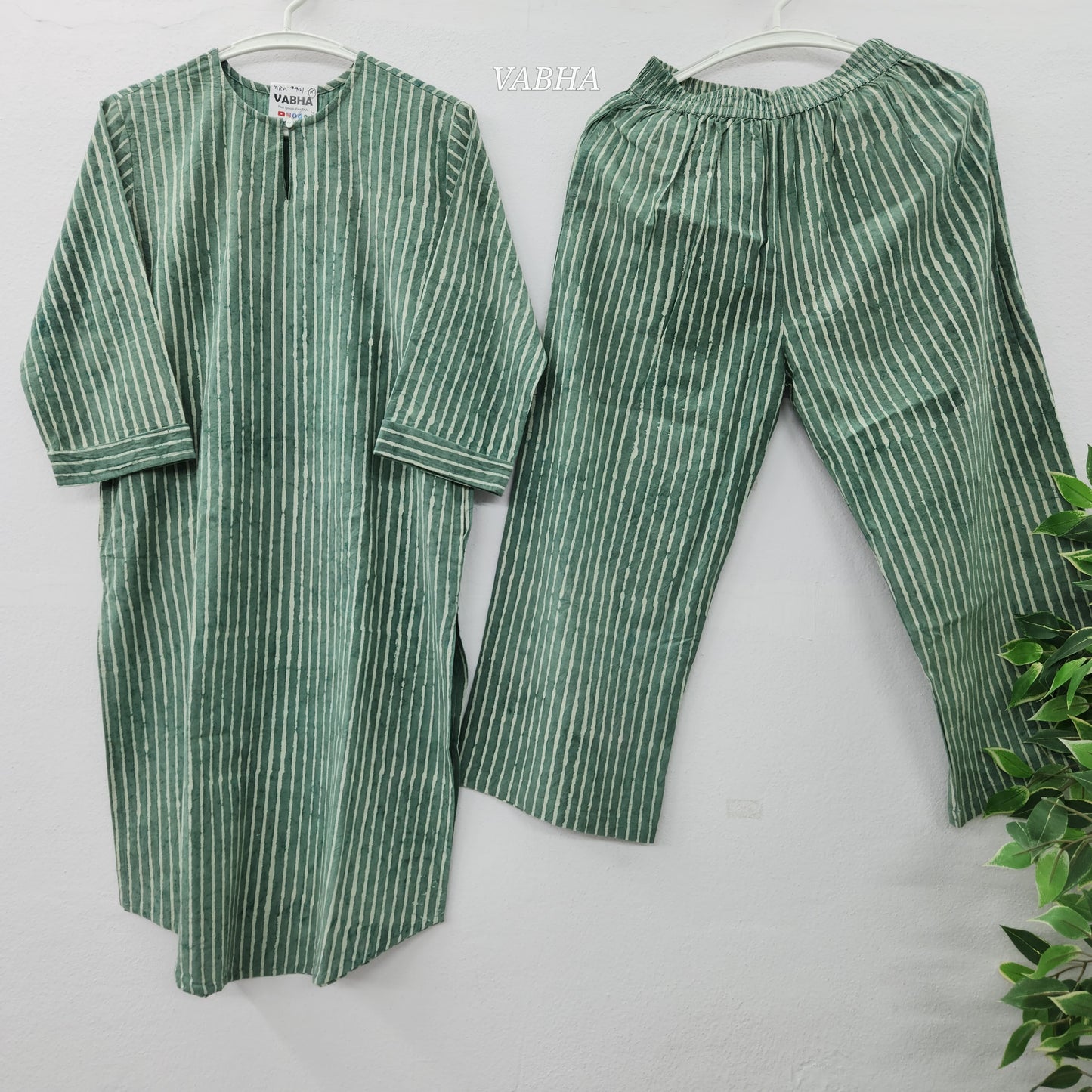 C46 Green Stripes Cotton Co-Ord Set