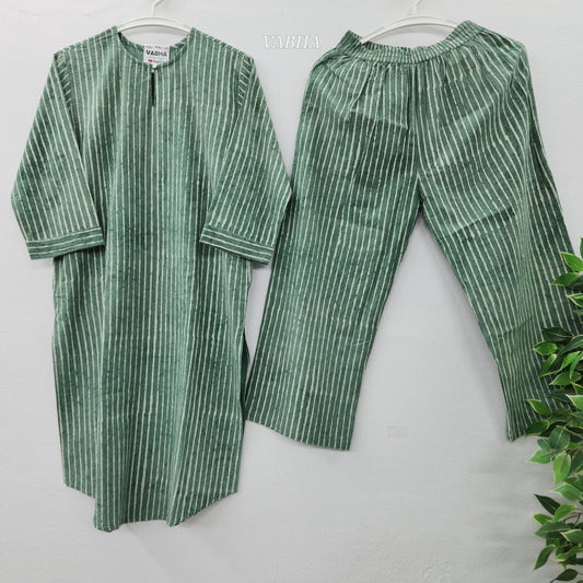 C46 Green Stripes Cotton Co-Ord Set