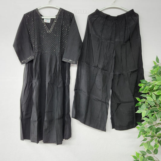 C49 Black Modal Silk A-line Co-Ord Set