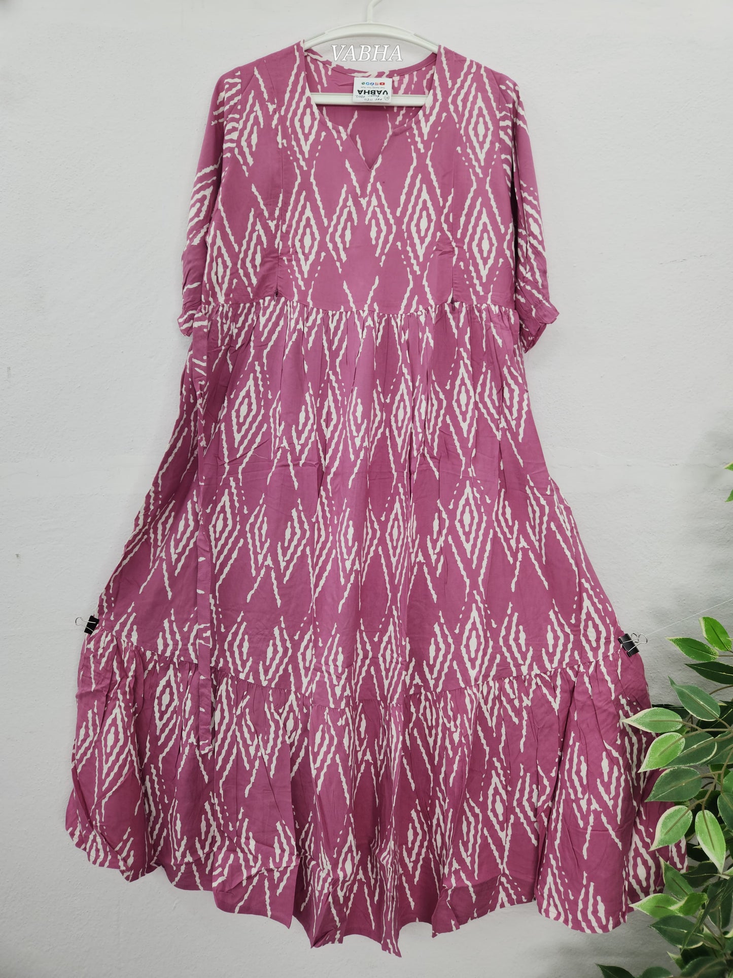 FF02 Pastel Pink Rayon Ikkat Print Feeding Frock