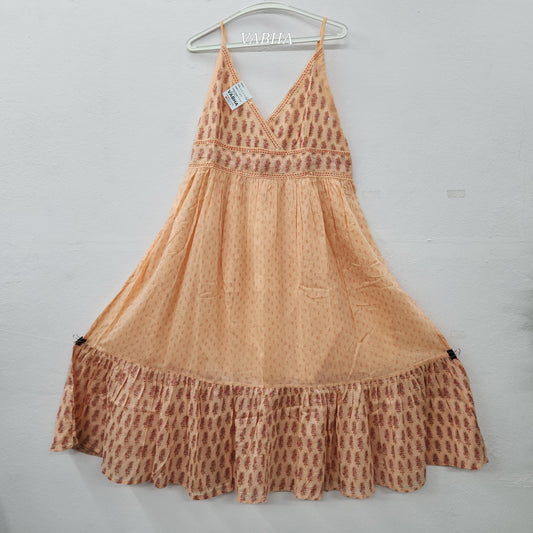 F57 Orange Floral Print Spaghetti Cotton Frock