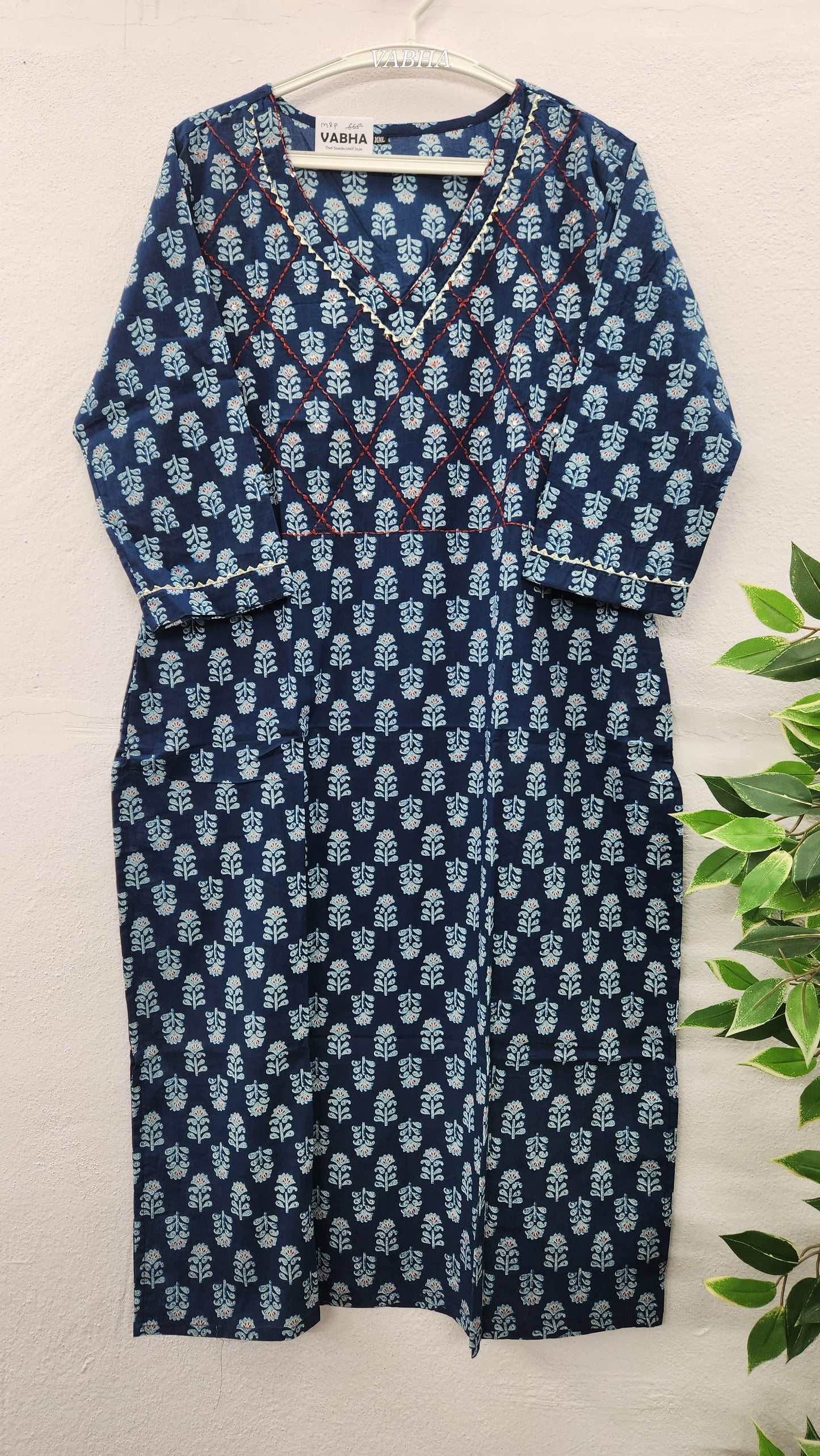 K17 Indigo Blue Straight Cut Cotton Kurti
