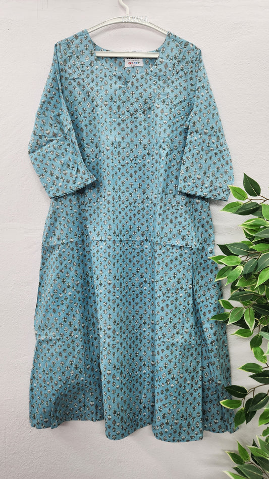 K20 Light Blue A line Cotton Kurti