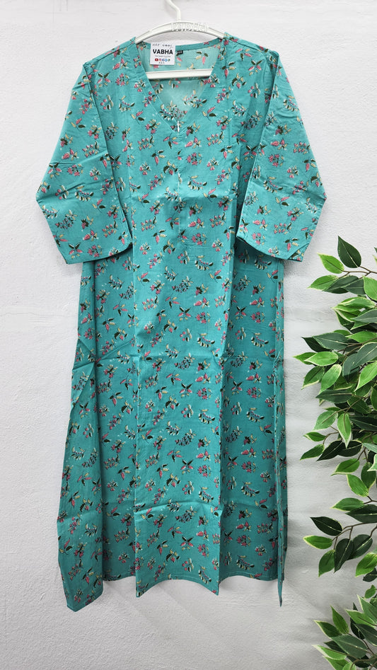 K23 Light Blue Feeding Zip A line Cotton Kurti