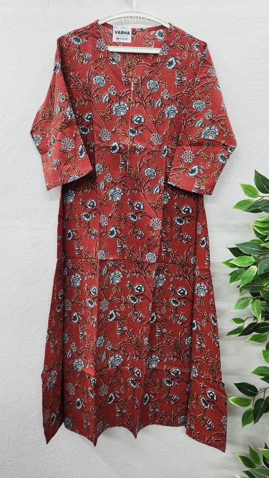 K24 Red Feeding Zip A line Cotton Kurti