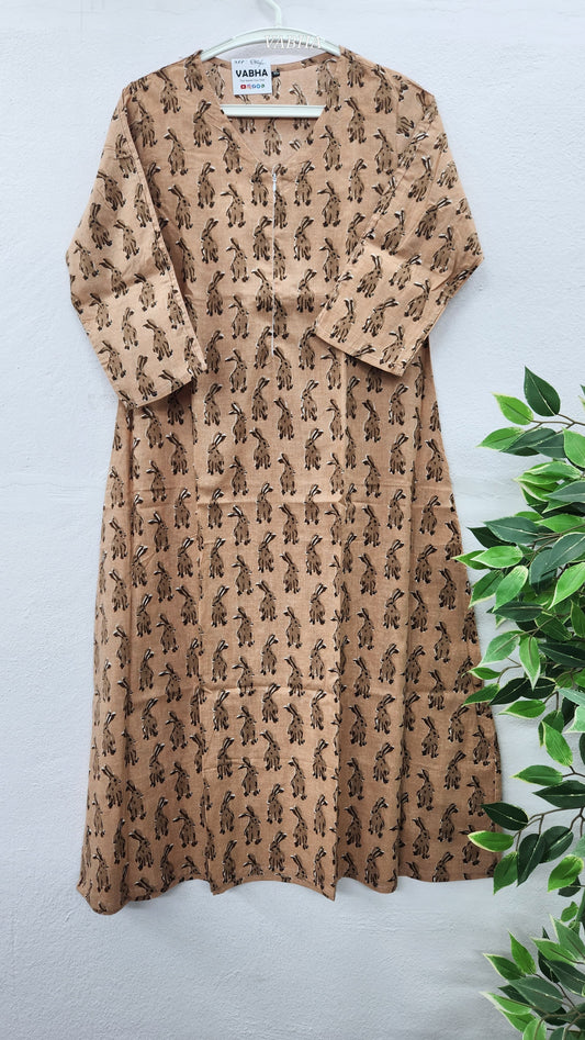 K25 Brown Feeding Zip A line Cotton Kurti