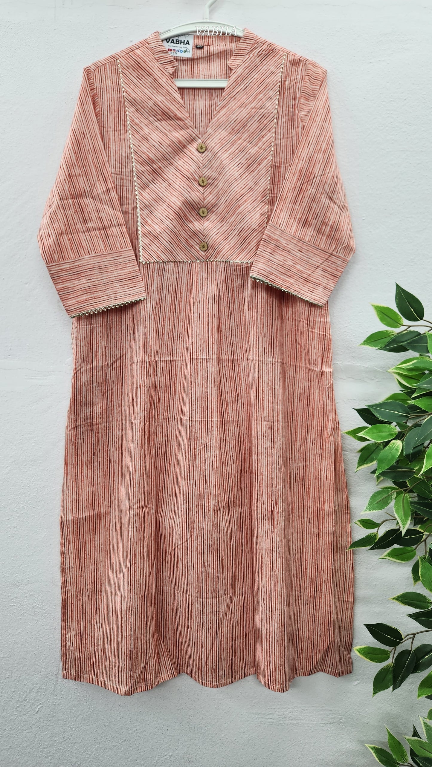 K27 Brick Red High Neck Straight Cut Cotton Kurti