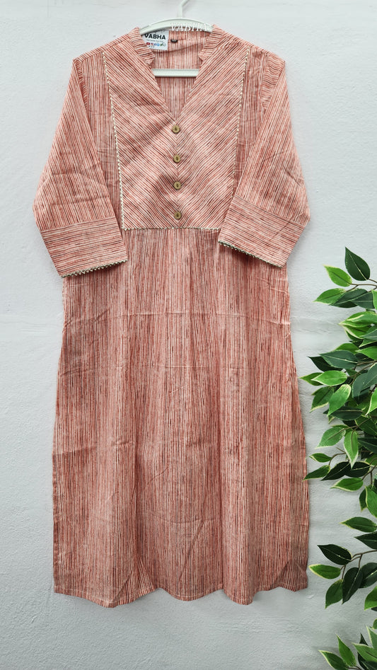 K27 Brick Red High Neck Straight Cut Cotton Kurti