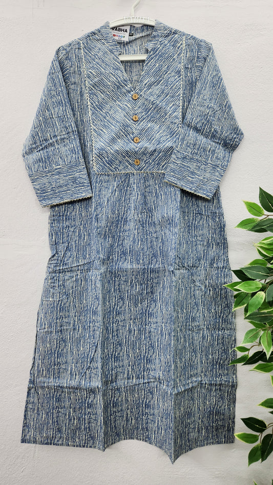 K28 Dark Grey High Neck Straight Cut Cotton Kurti