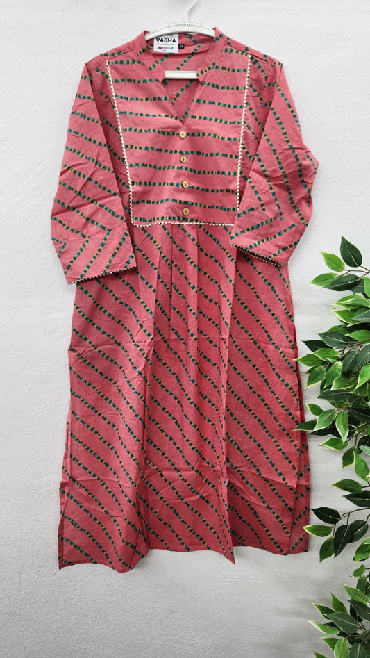 K04 Light Peach High Neck Straight Cut Cotton Kurti