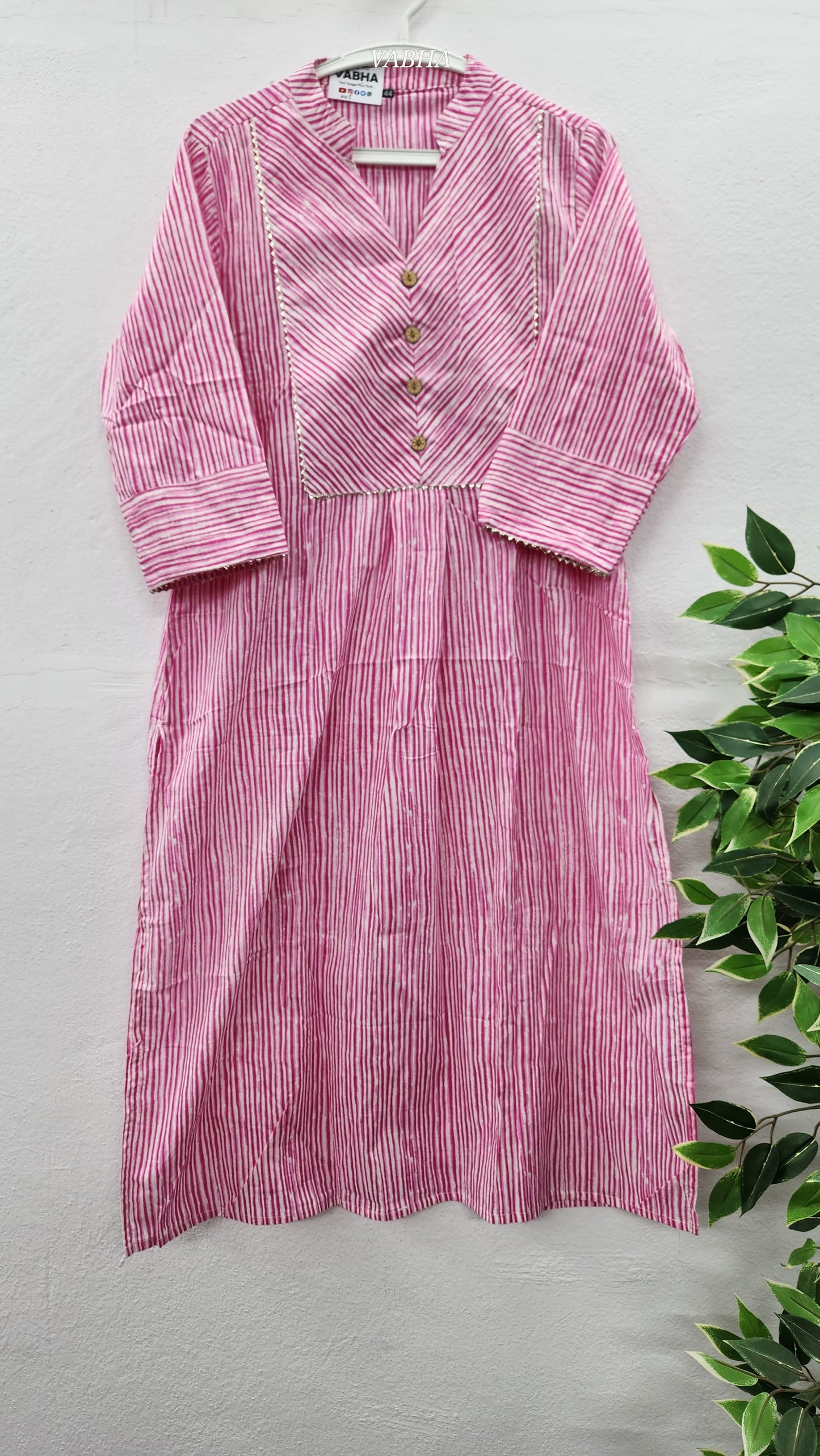 K05 Light Pink High Neck Straight Cut Cotton Kurti