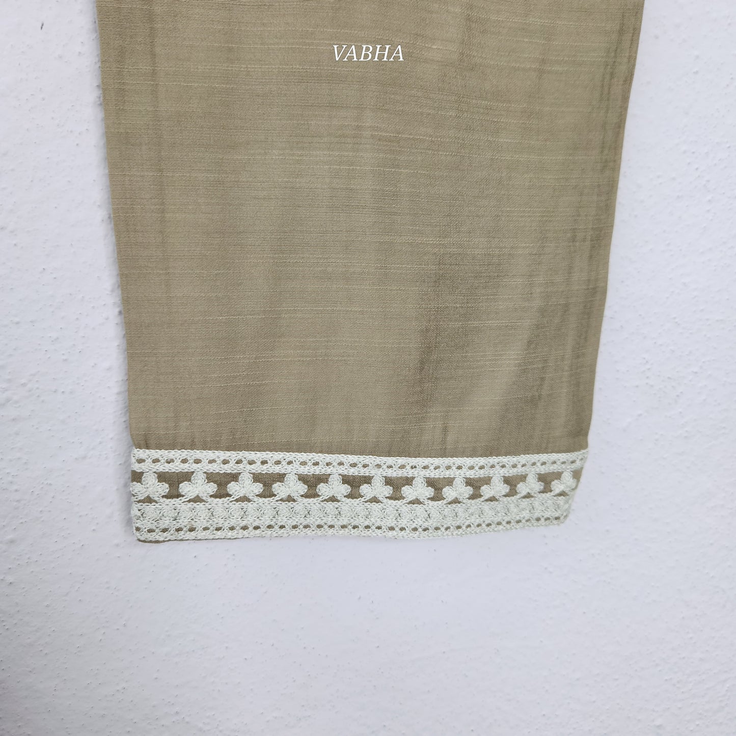 KPD69 Soft Roman Silk Thread Embroidery Beige Colour Kurti Pant and Organza Dupatta