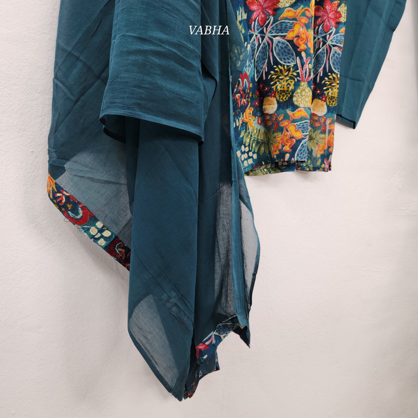 KPD70 Peacock Blue Floral Print With Lining Chinon Silk Kurti Pant Dupatta